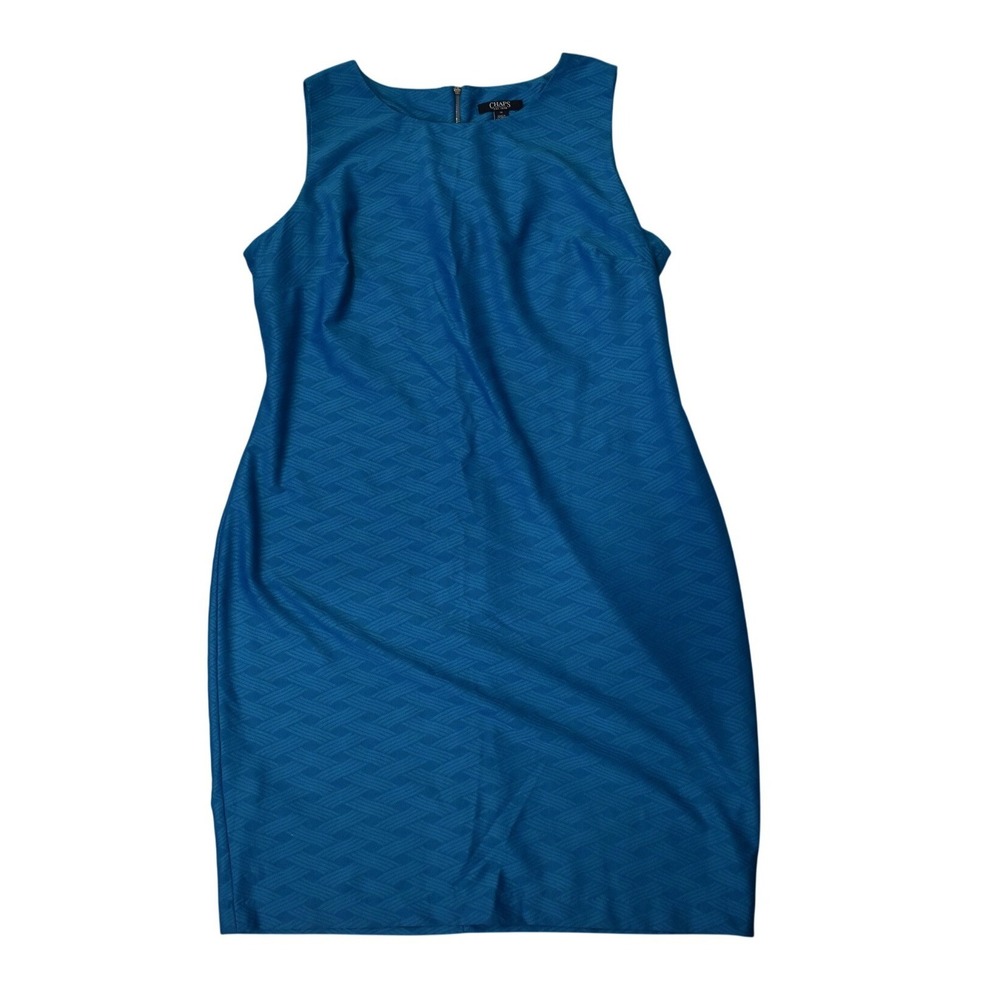 Chaps Sheath Dress Womens 16 Blue Excellent Textured Sleeveless Back Zip